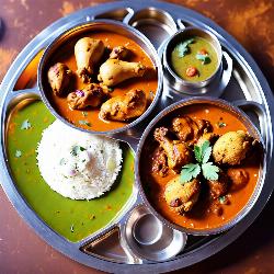 chicken thali with chicken kosha 2 pcs
