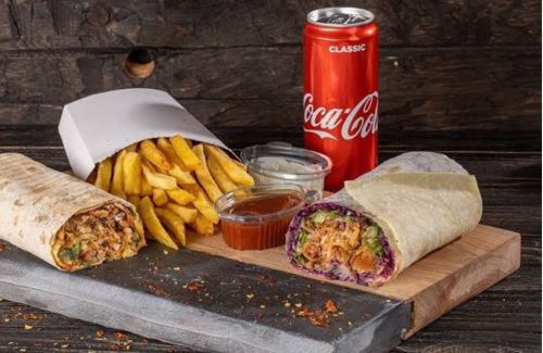 Paneer roll + fries + coke