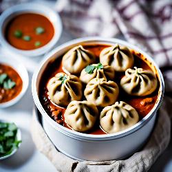 Afghani Momos with Gravy (4 pcs) with Baby Naan