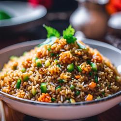 veg fried rice + manchurian gravy