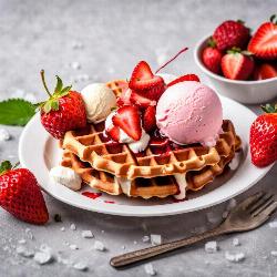 Strawberry waffle with ice cream
